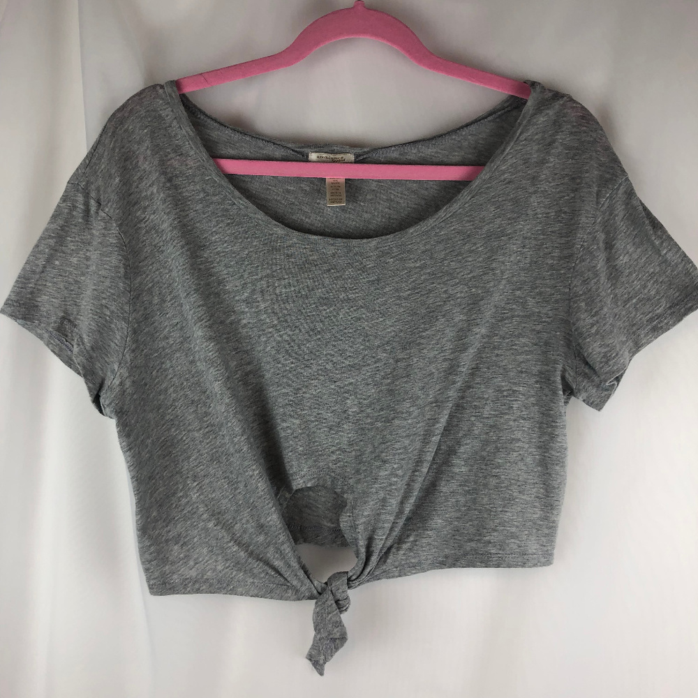 Ambiance Apparel Heathered Gray Crop Top with Tie